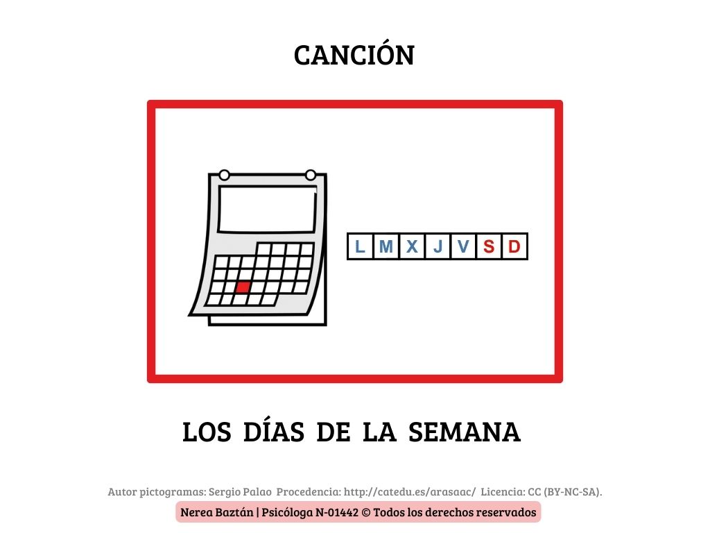 Descarga la letra de la Canción de los Días de la Semana con Pictogramas